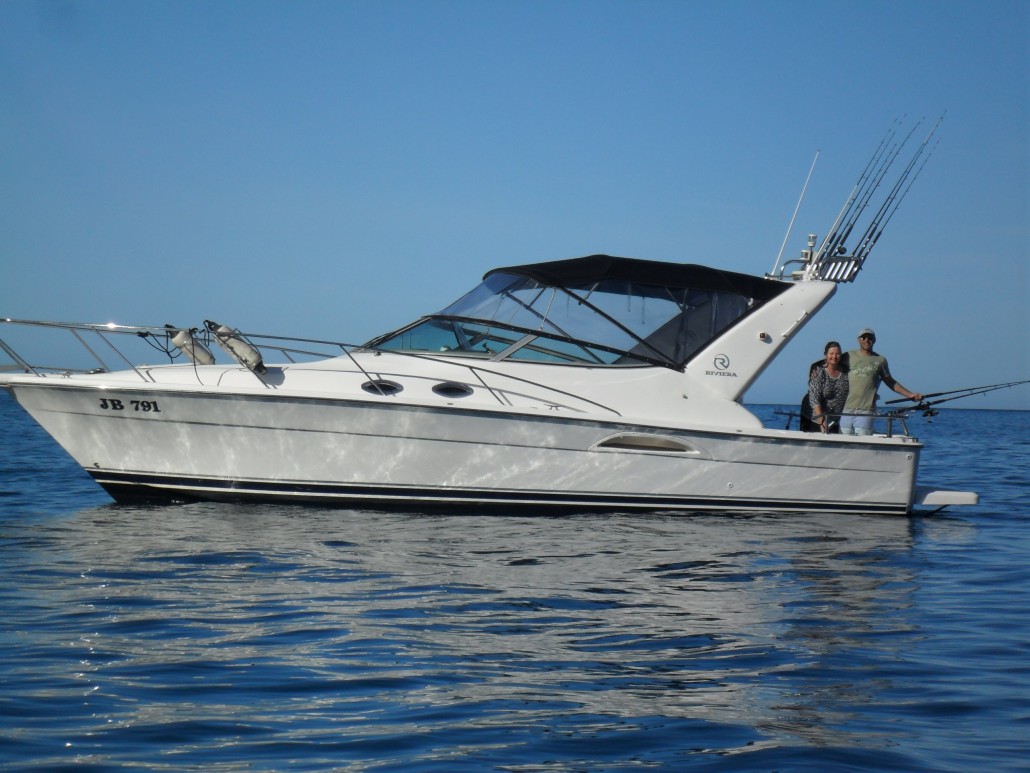 Set for fishing, Tom and Marianne Sosini aboard their Riviera 3000 Offshore Series II, Pescara